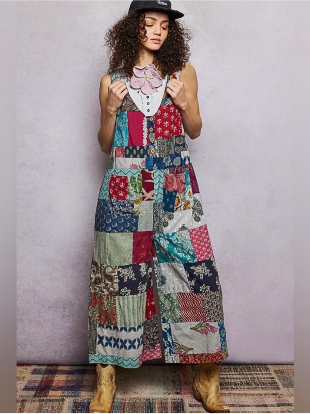 POL Patchwork Maxi Jumpsuit in Multicolor